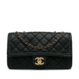 Chanel-Black Chanel Quilted Lambskin Stitch Single Flap Crossbody Bag-Black