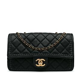 Chanel-Sac bandoulière à rabat unique en cuir d'agneau matelassé Chanel noir-Noir