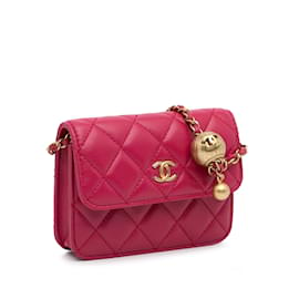 Chanel-Sac à bandoulière en cuir d'agneau Chanel Mini CC Matelasse Pearl Crush rose-Rose