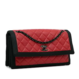 Chanel-Bolso de hombro con solapa y piel de cordero con ribete de grosgrain CC Chanel rojo-Roja