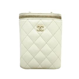 Chanel-White Chanel Small Caviar Vertical Vanity Case Crossbody Bag-White