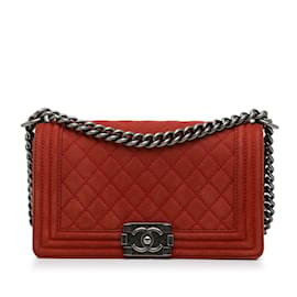 Chanel-Rote Chanel Medium Caviar Boy Flap Bag-Rot