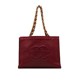 Chanel-Burgundy Chanel CC Lambskin Tote Bag-Dark red