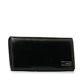 Fendi-Black Fendi Leather Long Wallet-Black