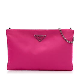 Prada-Pink Prada Tessuto Fluo Clutch on Chain Crossbody Bag-Pink