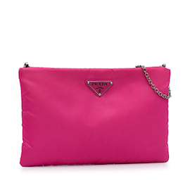 Prada-Pink Prada Tessuto Fluo Clutch on Chain Crossbody Bag-Pink