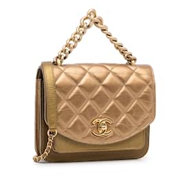 Chanel-Gold Chanel Mini Chain Handle Flap Satchel-Golden