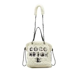 Chanel-White Chanel Shearling Coco Neige Tote Satchel-White