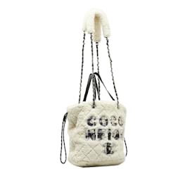 Chanel-White Chanel Shearling Coco Neige Tote Satchel-White