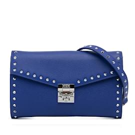 MCM-Portefeuille Patricia en cuir clouté bleu MCM sur sac à bandoulière chaîne-Bleu
