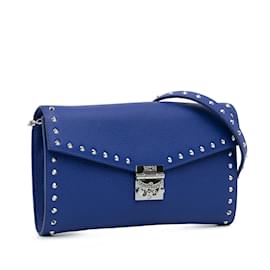 MCM-Blue MCM Studded Leather Patricia Wallet on Chain Crossbody Bag-Blue