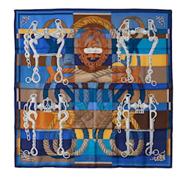 Hermès-Blue Hermes Della Cavalleria Silk Scarf Scarves-Blue