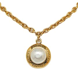 Chanel-Gold Chanel Faux Pearl Pendant Necklace-Golden