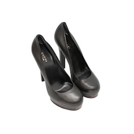 Gucci-Zapatos de tacón con plataforma de cuero Gucci negros Talla 38.5-Negro