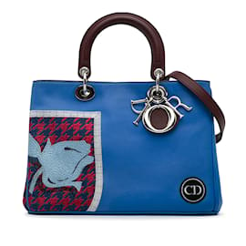 Dior-Bolso satchel Diorissimo mediano Dior azul bordado-Azul