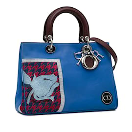 Dior-Bolso satchel Diorissimo mediano Dior azul bordado-Azul