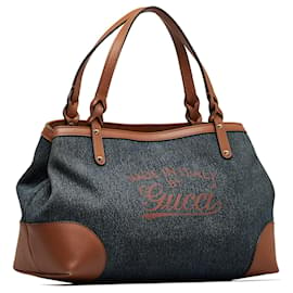 Gucci-Blue Gucci Denim Craft Tote Bag-Blue