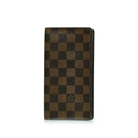 Louis Vuitton-Brown Louis Vuitton Damier Ebene Brazza Long Wallets-Brown
