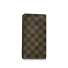 Louis Vuitton-Brown Louis Vuitton Damier Ebene Brazza Long Wallets-Brown
