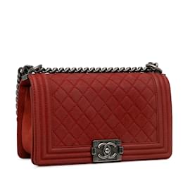 Chanel-Sac à rabat Chanel moyen caviar Boy rouge-Rouge