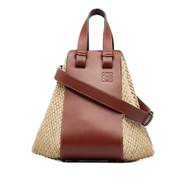 Loewe-Marron Petit sac hamac en raphia et cuir Loewe-Marron