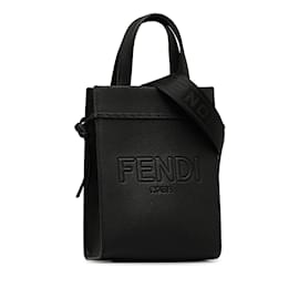 Fendi-Black Fendi Logo Shopper Leather Satchel-Black