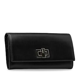 Fendi-Black Fendi Peekaboo Leather Wallet-Black