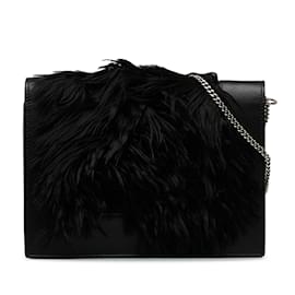 Céline-Black Celine Fur-Trim Frame Crossbody Bag-Black