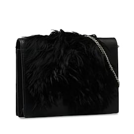 Céline-Black Celine Fur-Trim Frame Crossbody Bag-Black