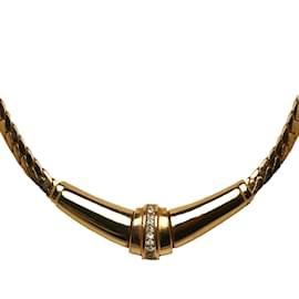 Dior-Gold Dior Rhinestone Chain Necklace-Golden
