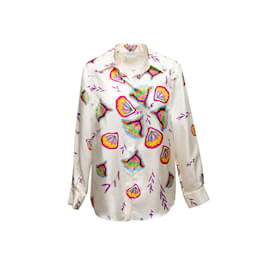 Gabriela Hearst-Top bianco e multicolore con stampa floreale in seta Gabriela Hearst taglia EU 42-Bianco