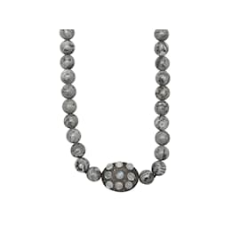 Autre Marque-Collana con perline di diamanti e pietra di luna Bavna grigia e argento-Grigio