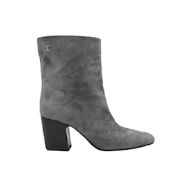 Chanel-Grey Chanel Suede Heeled Ankle Boots size 38.5-Grey
