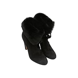 Autre Marque-Black Sarah Flint Mink-Trimmed Suede Ankle Boots Size 40-Black