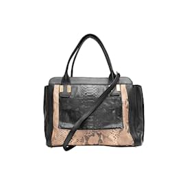 Chloé-Bolsa Chloe preta e bege em couro e python-Preto