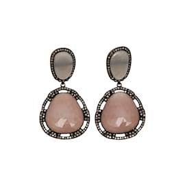 Autre Marque-Pink & Pave Diamond Bavna Gemstone Drop Earrings-Pink