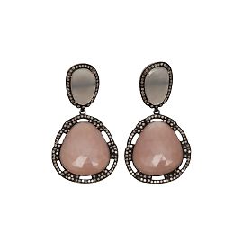 Autre Marque Pink & Pave Diamond Bavna Gemstone Drop Earrings Pink