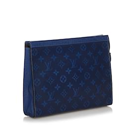 Louis Vuitton-Blue Louis Vuitton Monogram Taigarama Pochette Voyage MM Clutch Bag-Bleu
