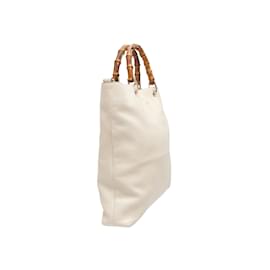 Gucci-White Gucci Leather & Bamboo Shopping Tote-White