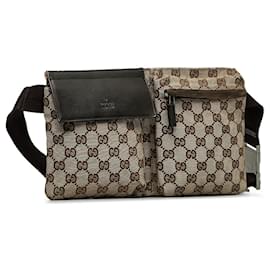 Gucci-Brown Gucci GG Canvas Double Pocket Belt Bag-Brown