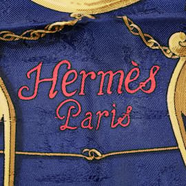 Hermès-Blue Hermes Par Mefsire Antoine De Plvvinel Silk Scarf Scarves-Blue