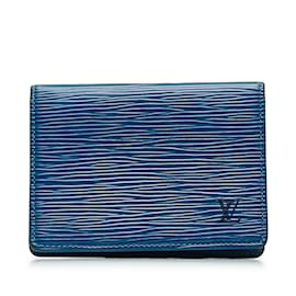 Louis Vuitton-Blue Louis Vuitton Epi Porte 2 Cartes Vertical Card Holder-Blue