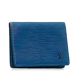 Louis Vuitton-Blue Louis Vuitton Epi Porte 2 Cartes Vertical Card Holder-Blue