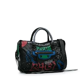 Balenciaga-Black Balenciaga Graffiti Motocross Classic City Satchel-Black