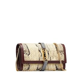 Gucci-Marron Gucci Jackie 1961 Portefeuille Python sur Chaîne-Marron