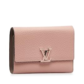 Louis Vuitton-Cartera compacta rosa Louis Vuitton Taurillon Capucines-Rosa