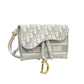Dior-Bolsa de cinto fino cinza Dior Oblique Saddle-Outro