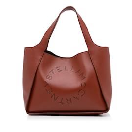 Stella Mc Cartney-Brown Stella McCartney Perforated Logo Faux Leather Satchel-Brown