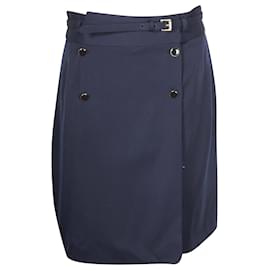 Alexander Mcqueen-Alexander McQueen Belted Knee-Length Skirt in Navy Blue Virgin Wool-Blue,Navy blue