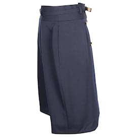 Alexander Mcqueen-Alexander McQueen Belted Knee-Length Skirt in Navy Blue Virgin Wool-Blue,Navy blue